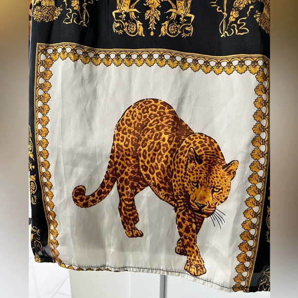 NWT Boohoo/ 🐆Stunning leopard chain ⛓️‍💥/ Woven  twist/ MIDI dress/ Size US 10 - Picture 4 of 16